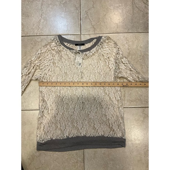 Forever 21 Blouse Women's Size L Cream Sheer Lace Long Sleeve Crew Neck Pullover - Picture 5 of 5